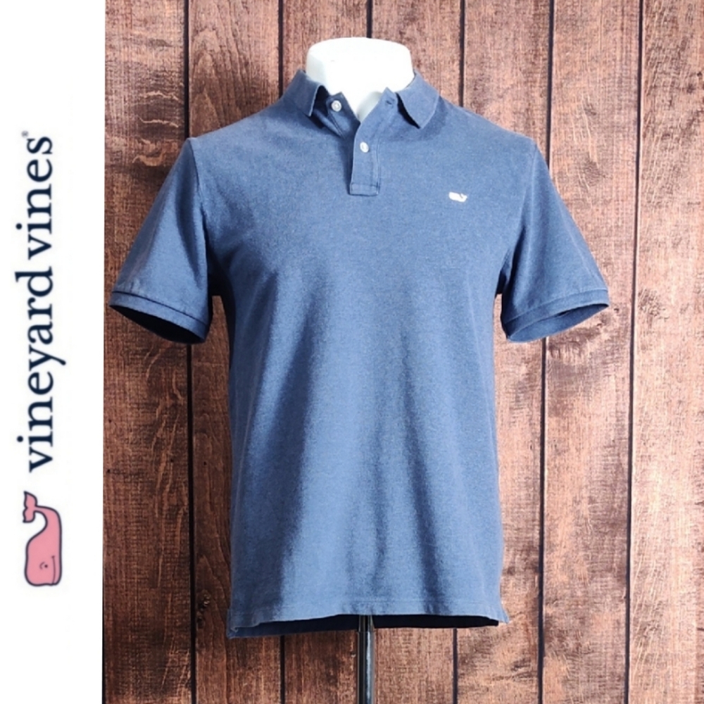Vineyard Vines Slim Fit Stretch Mens Blue Polo Shirt Excellent Condition
